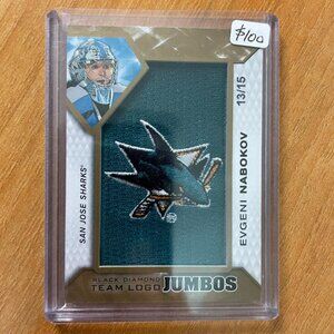 2019-20 Jumbo Patches Gold Team Logo #TLSJEN Evgeni Nabokov #'d 13/15 Sharks